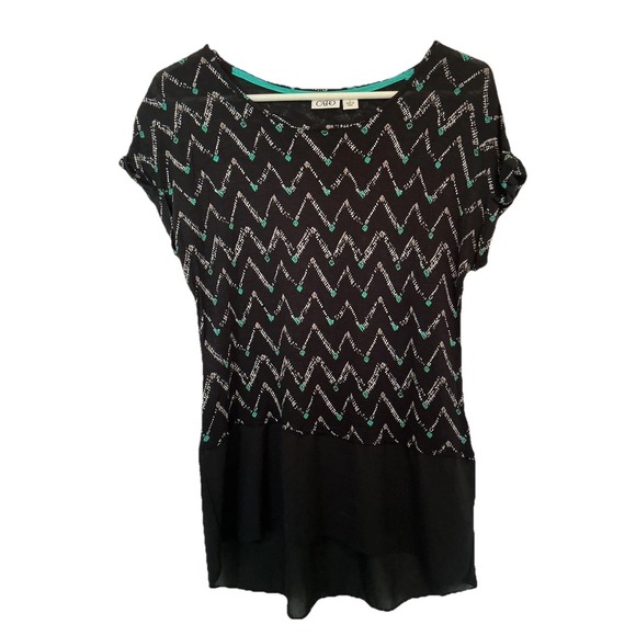 Cato Tops - CATO Stretch Top shirt Tee Blouse Size S black white Teal Short Sleeve